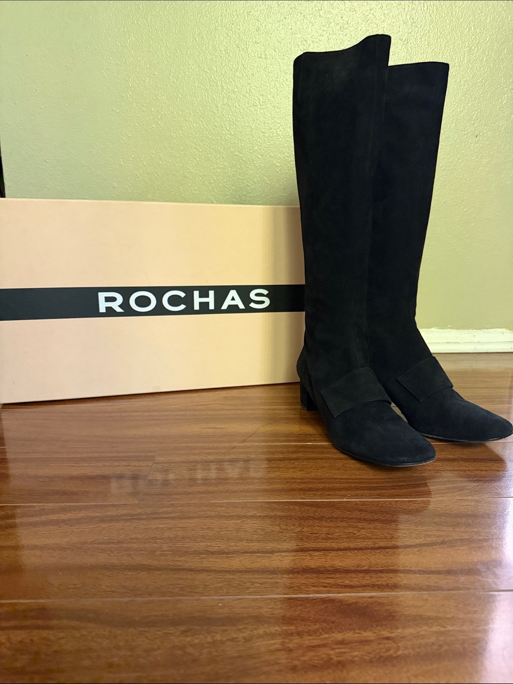 Rochas Black Suede Over-the-Knee Boots